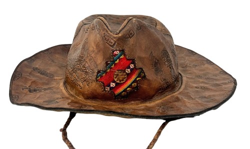 Vintage Tooled Leather Kids Cowboy Hat Outdoor Hat Mexican Unbranded, Needs TLC - Picture 4 of 16
