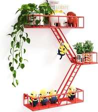 Fire Escape Shelf - 3 Tier Metal Red Fire Escape Wall Shelves with Baskets, New