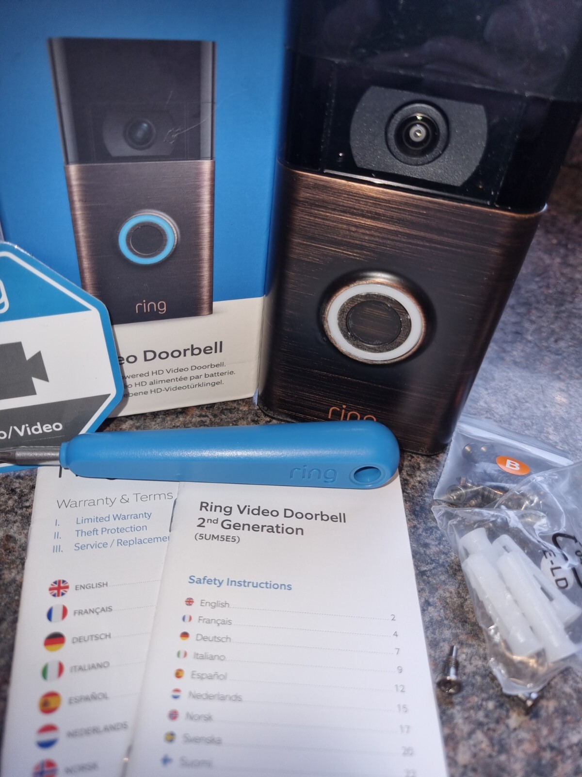 RING Video Doorbell (2nd Gen, Bronzel) & Chime (2nd Gen) Bundle Genuine eBay