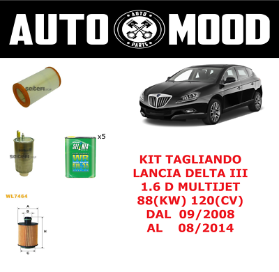 Kit Tagliando Per Lancia Delta III 1.6 D Multijet 88 KW (2008-2014) – 5L Olio Selenia + 4 Filtri, Spedizione Gratuita In Italia