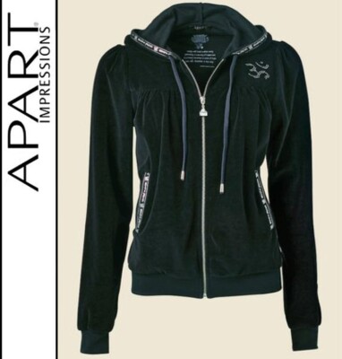 NEU LUXUS KAPUZEN NICKIJACKE mit STRASS 32 APART YOGA COLLECTION schwarz *497394