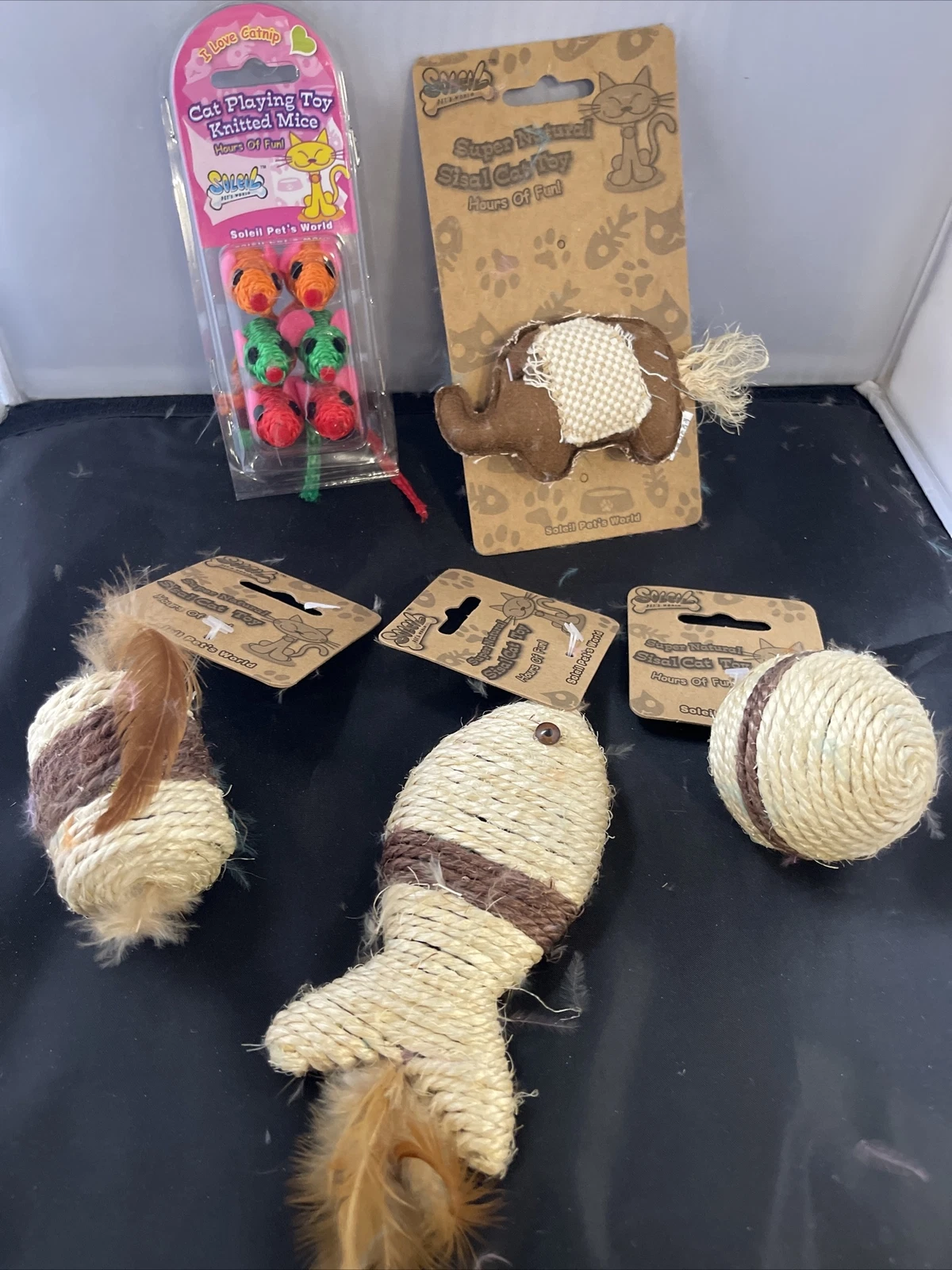Soleil Pet's World Sisal cat toys & Knitted Mice lot of 5 NEW