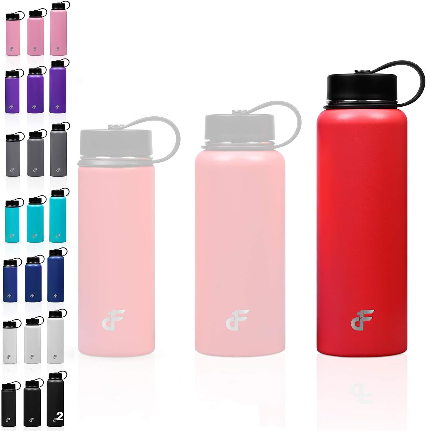 Stainless Steel Wide Mouth Water Bottle with 2 Lids - 20Oz, 32Oz, or 40Oz Options