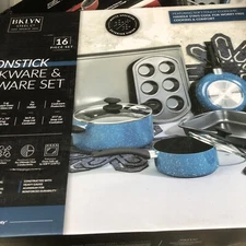 Bklyn Steel Co. Venus Nonstick Aluminum 16-Pc. Cookware Set Blue