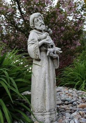 St Francis Of Assisi Floral Stone 22 Inch Outdoor Garden Statue