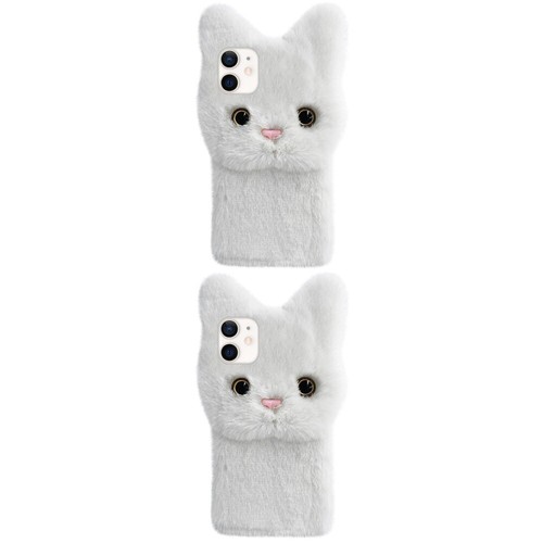 2pcs Plush Cat Phone Shell Lovely Cartoon Phone Cover Compatible for iPhone - 第 3/11 張圖片
