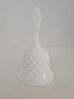 Vintage Fenton White Milk Glass Hobnail Bell Mint with Ringer, Clacker 5.75"T