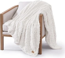 UGG Adalee Faux Fur Natural White Blanket, Luxury Lightweight Cozy Throw 50"x70"