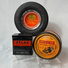 Vtg Automotive Advertising Tin Ashtray Lot Simoniz Atlas The General Dual 90