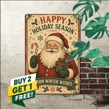 Santa Claus Holiday Gift Delivery Scene Decor Metal Plaque Sign 8x12