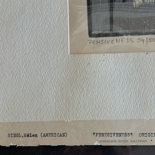 Vintage Helen K Siegl "Pensiveness" Woodcut Print Signed, Framed, Numbered 39/50 - Picture 2 of 13