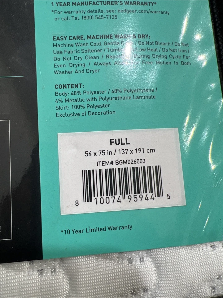 Protector de colchón BedGear Full Ver-Tex rendimiento refrigeración instantánea Foto 2 de 3