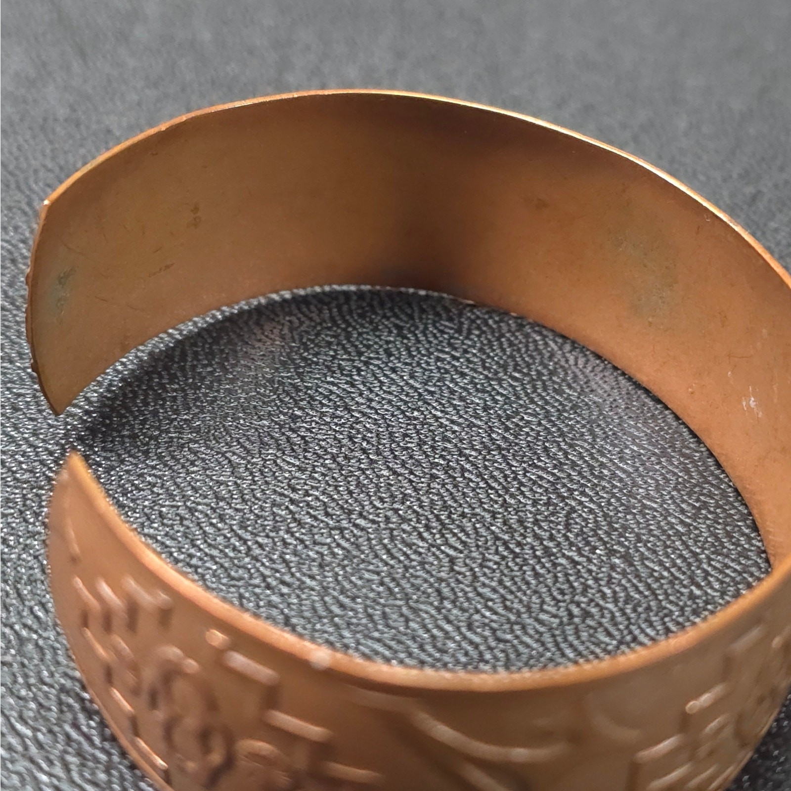 Vintage Unsigned Solid Copper Cuff Bracelet Embos… - image 6