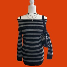 Vintage Y2K Bongo Metallic Striped Off The Shoulder Sweater Dress Large Grunge
