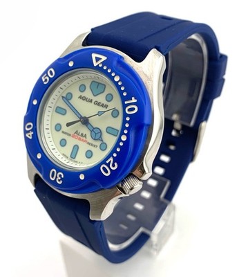 SEIKO ALBA AQUA GEAR V701-1S40 men Quartz White Dial Blue Watch