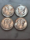 1941 D, 1942, 1943 D & 1945 MERCURY SILVER DIMES BU