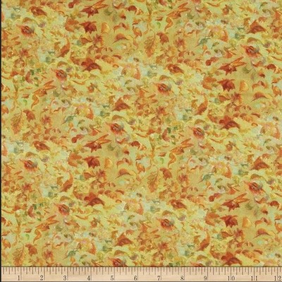 3 Wishes Spirit of Flight Leaves Gold Cotton Fabric By The Yard