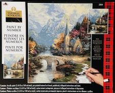 NIP PLAID THOMAS KINKADE MOUNTAIN CHAPEL PAINT BY NUMBER KIT NIP 16 X 20