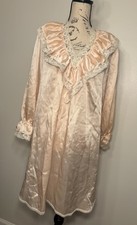 Vtg Maryann s Boutique Peach Liquor Satin Nightgown Lace Ruffle Small Cottage