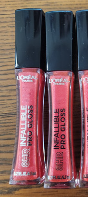 2PCS  NEW LOREAL PARIS INFALLIBLE 8 HOUR PRO GLOSS, 340 CHERRY FLASH, 0.21 EACH