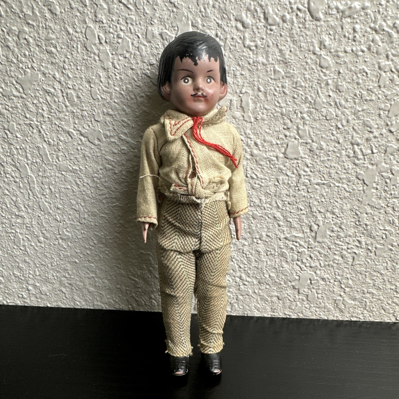 Vintage Mexican Composite Doll Man with Mustache - Good Condition