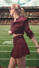Vintage maroon/ burgundy mini pleated cheerleader skirt