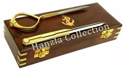 Set of 2 Brass & Steel 8'' One Hand Navigation Map Dividers Compass With Wood Box