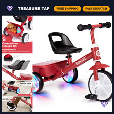 Toddler Tricycle 2-5 Years with LED Light Wheels, 3-Position Seat  Rear Basket