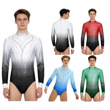 Men Leotard Dance Jumpsuit Gymnastics Figure Skating Samba Bodysuit Party Prom