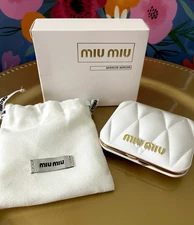 MIU MIU WHITE Makeup Mirror Double Sided Portable NIB + Dust Bag