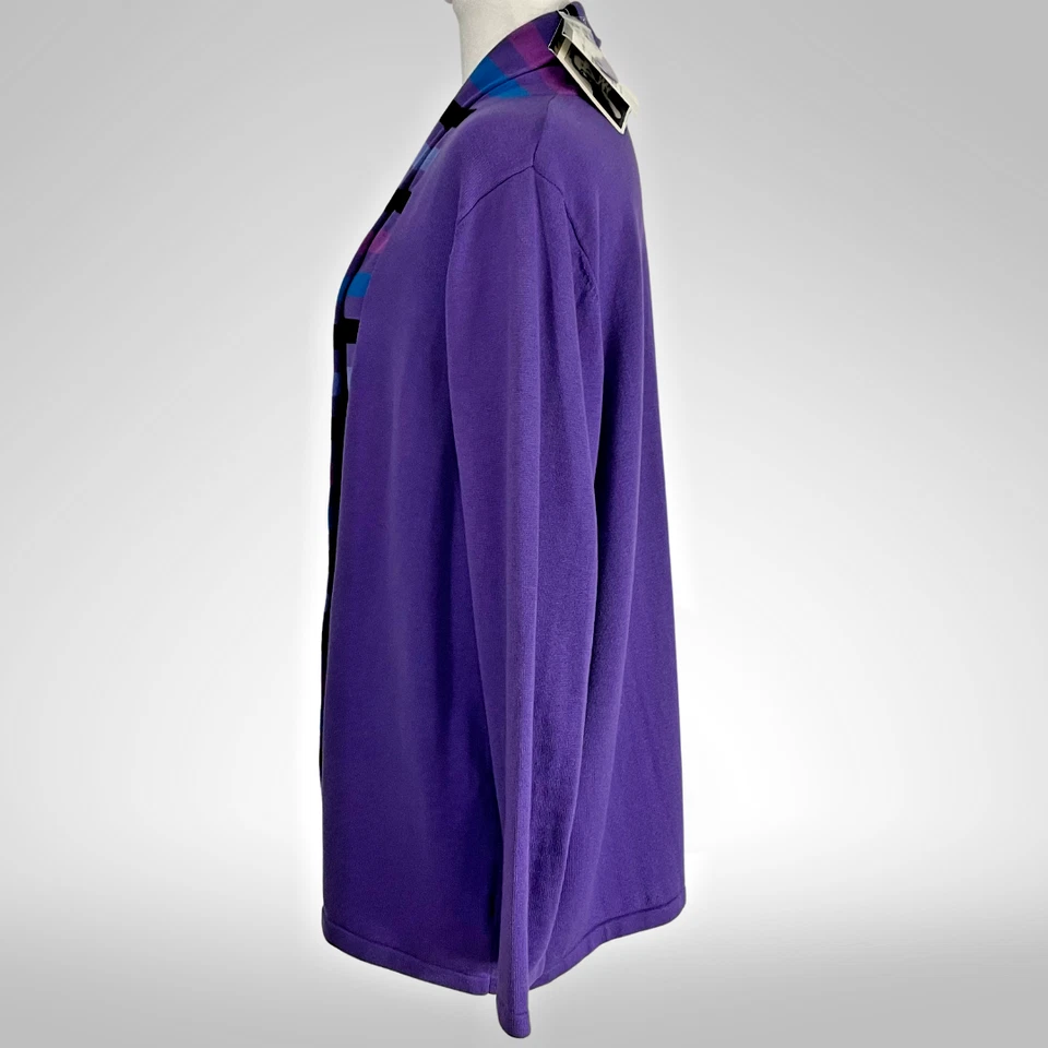 Purple Knit Cardigan Bob Mackie Wearable Art Women’s L Striped Shawl Collar NWT - Image 3 of 4