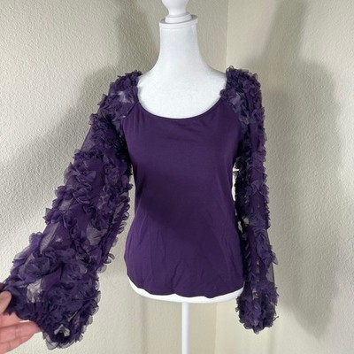 Marc New York Ruffle Sleeve Top Women S Purple Romantic Whimsigoth Fairycore 3D