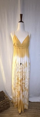 Vintage Gypsy 05 Yellow Cotton Tie Dye Maxi Dress w/ Adjustable Spaghetti Straps