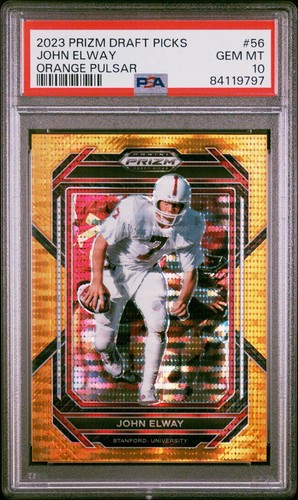John Elway PSA 10 GEM MINT BOOKEND 01/49 2023 Prizm Draft Picks Orange Pulsar - Picture 2 of 4