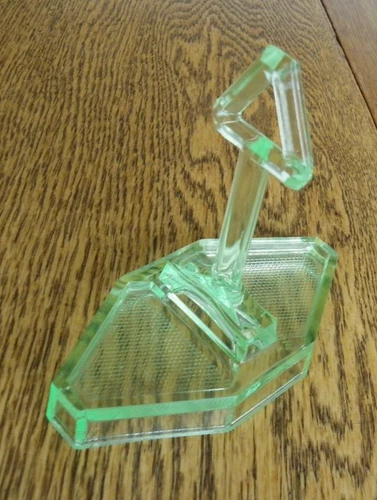 Green Depression Uranium Glass Triangle Salt & Pepper Caddy -Holder Only-GLOWS!