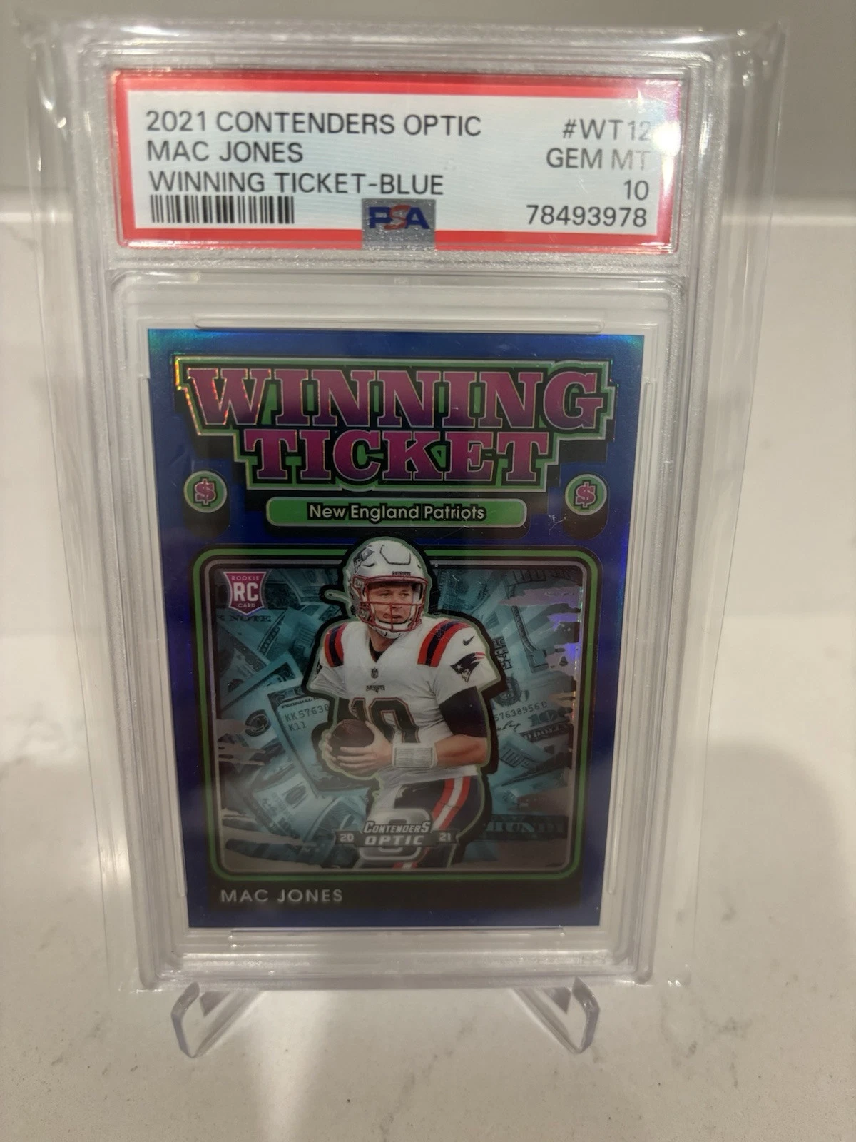 Mac Jones Panini Contenders Optic Winning Tickets #WT12 Blue