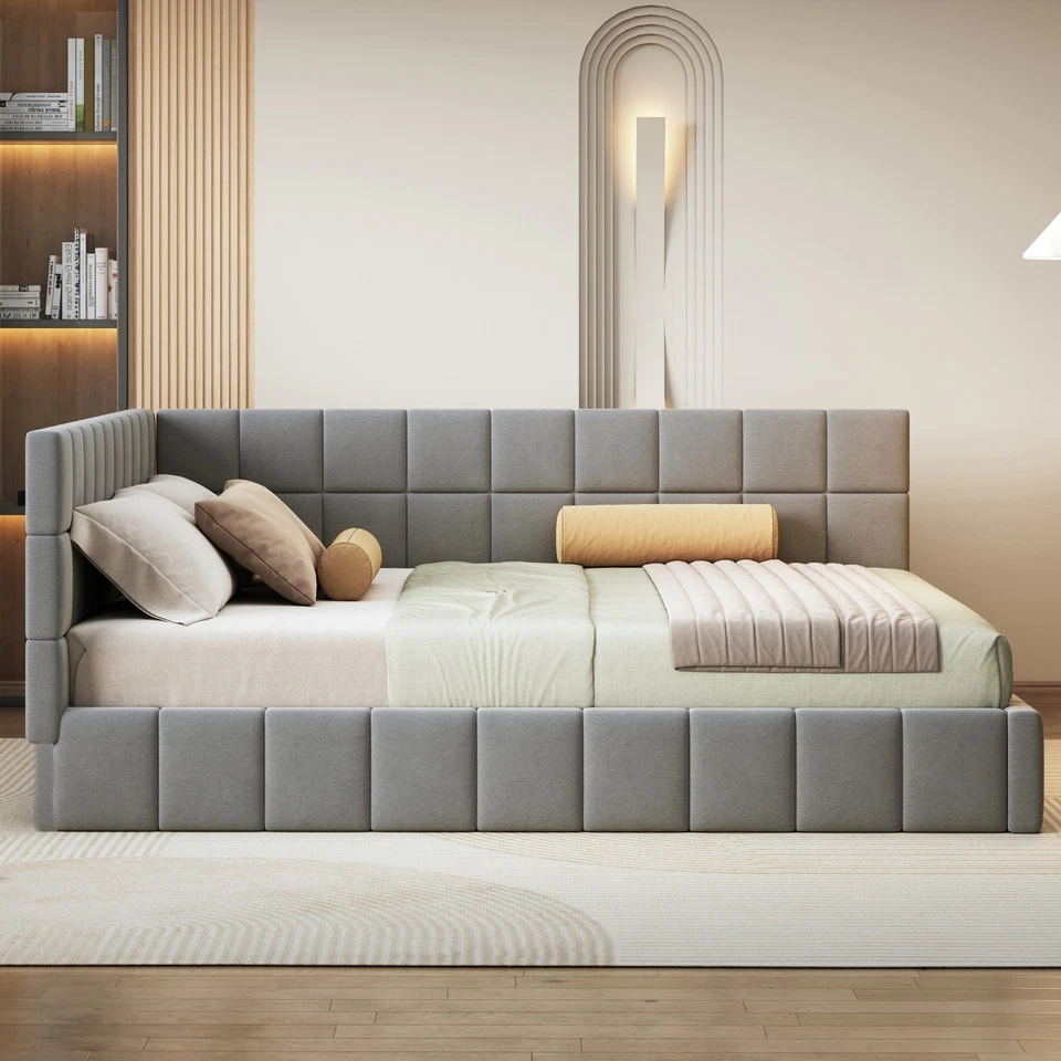 Polsterbett Schlafsofa 160x200 Samtstoff Multifunktionsbett mit Lattenrost Grau - Bild 2 von 4