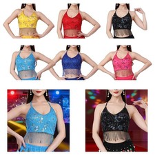 Belly Dance Tassel Crop Top Party Costume Sequin Belly Dance Costume Lace up