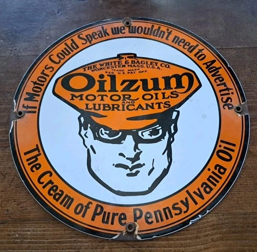 Vintage Oilzum Motor Oil Porcelain Sign 12" See Photos