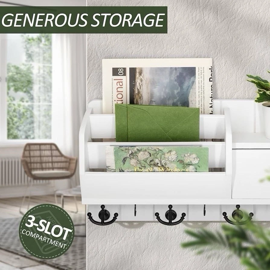 Key Holder Wall Mount and Mail Organizer : Farmhouse and for with Drawer and - Image 2 of 4