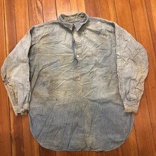 Vintage 1910-1920s Golden Rule Chambray Chin Strap Railroad Workshirt