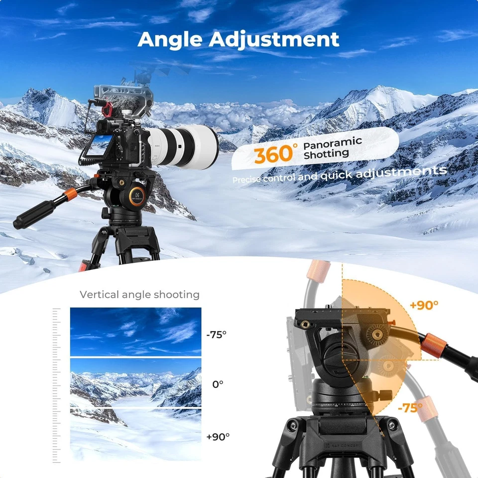 K&F Concept Fluid Tripod Head Smooth Stable Video Tripod Head Mount Lightweight - Image 4 of 4