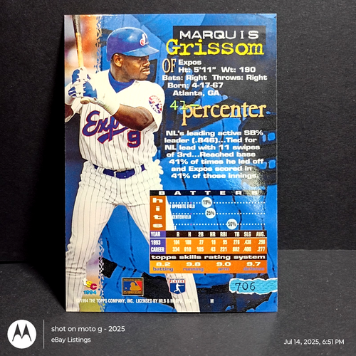 1994 Topps Stadium Club-GOLDEN RAINBOW-MARQUIS GRISSOM # 706**MINT**QRSC** - Picture 2 of 7