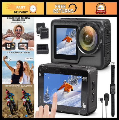4K Action Camera Dual Screens Waterproof 60FPS Voice Control WiFi Stabilization