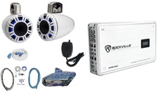 (4) Kicker 51KMTCXL8W 8" White Marine Wakeboard Tower Speakers+Amplifier KMTCXL8