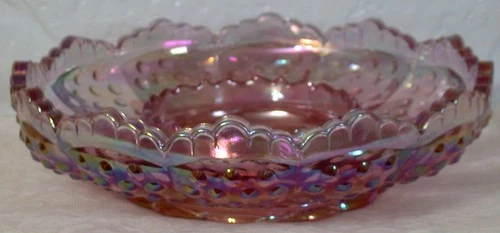 VTG Fenton Rare Pink Carnival Glass Hobnail Centerpiece Candle Holder