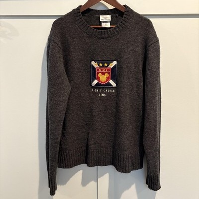 Disney Cruise Line Sweater Mens XL Gray Wool Blend Pullover Embroidered Logo DCL