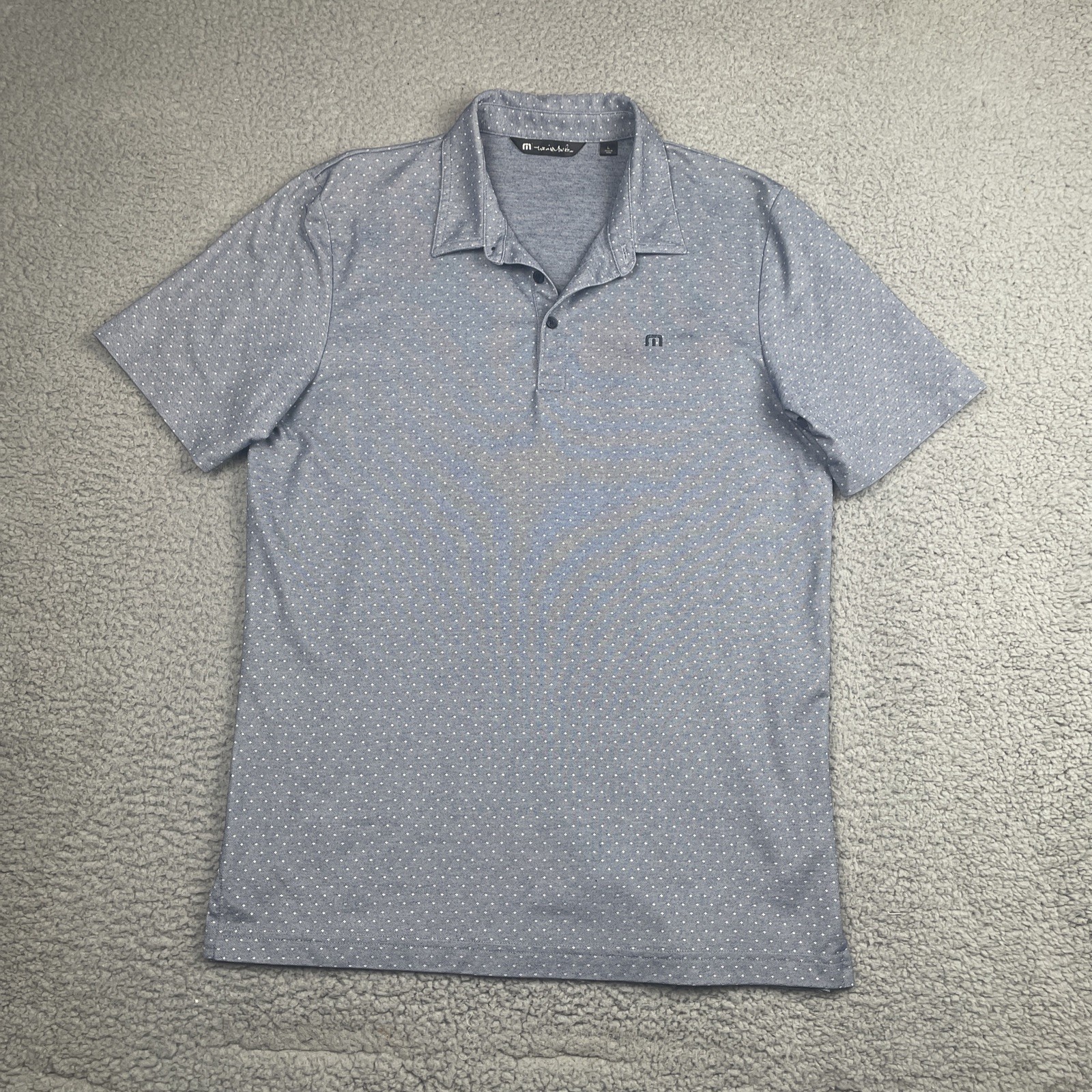 Travis Mathew Mens Polo Shirt Large Blue with White Diamond Golf Activewear