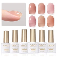 6 Colors Builder Gel Set for Nails, Milky White Pink Nude Sheer Jelly Nail Stren