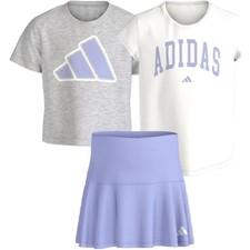 NWT Adidas Girls 3-Piece Set SZ 6 Grey White Lavender Tees and Skort AG11866